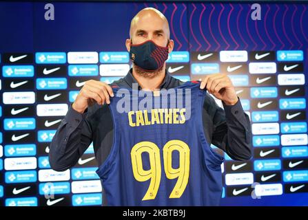 Presentation of Nick Calathes as new player of the FC Barcelona basketball team, on 10th July 2020, in Barcelona, Spain. (Photo by Noelia Deniz/Urbanandsport /NurPhoto) Stock Photo