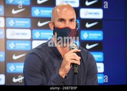 Presentation of Nick Calathes as new player of the FC Barcelona basketball team, on 10th July 2020, in Barcelona, Spain. (Photo by Noelia Deniz/Urbanandsport /NurPhoto) Stock Photo