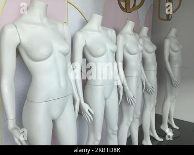 Mannequins in the window of one of the many stores forced to close due to the financial strain of the 4-month lockdown seen during the novel coronavirus (COVID-19) pandemic in Toronto, Ontario, Canada on July 10, 2020. Ontario has entered 'stage 2' of the 3 stage reopening plan following a 4-month lockdown to flatten the curve of the virus. Some three million jobs were lost in Canada over March and April due to the pandemic, and 2.5 million more had their hours and earnings slashed. By last month, some 3.1 million were affected by the pandemic, including 1.4 million who weren't at work due to  Stock Photo