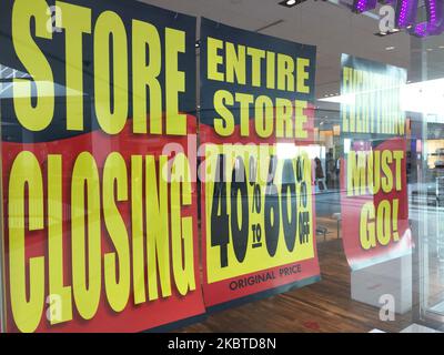 One of the many stores forced to close due to the financial strain of the 4-month lockdown seen during the novel coronavirus (COVID-19) pandemic in Toronto, Ontario, Canada on July 10, 2020. Ontario has entered 'stage 2' of the 3 stage reopening plan following a 4-month lockdown to flatten the curve of the virus. Some three million jobs were lost in Canada over March and April due to the pandemic, and 2.5 million more had their hours and earnings slashed. By last month, some 3.1 million were affected by the pandemic, including 1.4 million who weren't at work due to COVID-19. (Photo by Creative Stock Photo