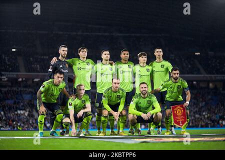 SAN SEBASTIAN, SPAIN - NOVEMBER 03: Players of Manchester United line up during the UEFA Europa League group E match between Real Sociedad and Manchester United on November 3, 2022 at Reale Arena in San Sebastian, Spain. Credit: Ricardo Larreina/AFLO/Alamy Live News Stock Photo