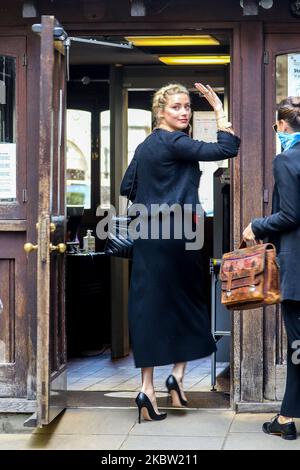 Actor Amber Heard Ex- Wife of Johnny Depp arriving at the High Court in London today to appear in the witness box for his libel case against the publishers of The Sun newspaper NGN (Photo by MI News/NurPhoto) Stock Photo