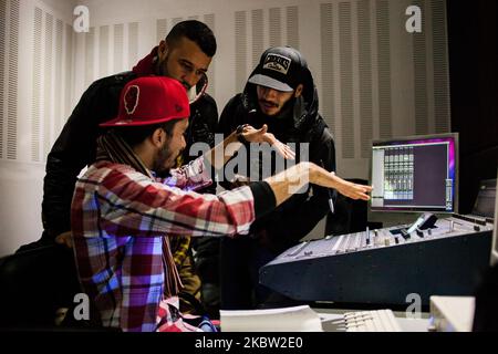 Vipa Rapper Tunis, Tunisia, 8 December 2013. Young rappers in an associative studio ...