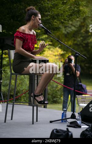 Singer Aurora Garcia Duo during their performance at the first edition of Jazz Palacio Real in Madrid, Spain, on August 1, 2020. (Photo by Oscar Gonzalez/NurPhoto) Stock Photo