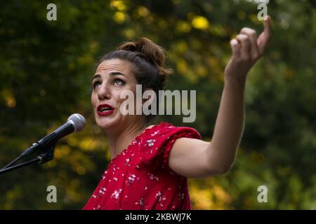 Singer Aurora Garcia Duo during their performance at the first edition of Jazz Palacio Real in Madrid, Spain, on August 1, 2020. (Photo by Oscar Gonzalez/NurPhoto) Stock Photo