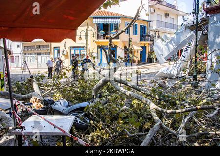 A small light aircraft of general aviation had an accident as it smashed onto a building in Proti Town in Serres region, after crashed hitting a tree, smashing the cockpit but the pilot survived with light injuries and was taken to hospital. The single-propeller airplane was an Italian made Tecnam P2008 model ( Tecnam P2008-JC Mk2 )with the registration SX-IRN belonging to SKIES AVIATION ACADEMY and the pilot was a student of the school flying his solo mission with low altitude flight. On August 3, 2020 in Proti Serron, Greece. (Photo by STR/NurPhoto) Stock Photo