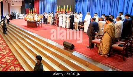 Sri Lankan prime minister Mahinda Rajapaksa officially assumes duties at his office, Temple Trees, Colombo, Sri Lanka on 11 August 2020. (Photo by Tharaka Basnayaka/NurPhoto) Stock Photo