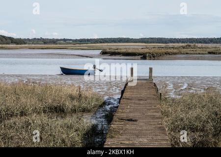 Boat on the River Alde Snape Maltings Aldeburgh Suffolk Stock Photo