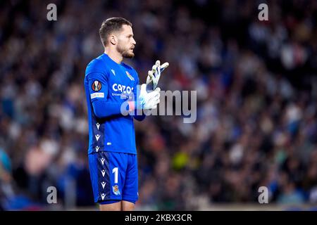 SAN SEBASTIAN, SPAIN - NOVEMBER 03: Alex Remiro of Real Sociedad reacts during the UEFA Europa League group E match between Real Sociedad and Manchester United on November 3, 2022 at Reale Arena in San Sebastian, Spain. Credit: Ricardo Larreina/AFLO/Alamy Live News Stock Photo