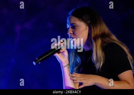 The Italian singer and multi-instrumentalist, Francesca Michielin made a stop with her Spazi Sonori Tour, performs at the Luce Music Festival in Bitonto, Italy, on 12 August 2020. (Photo by Mimmo Lamacchia/NurPhoto) Stock Photo