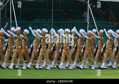 Jawans at Guard of Honour during the 74th Independence Day celebrations, at Sawai Mansingh Stadium in Jaipur, India, on August 15, 2020. (Photo by Vishal Bhatnagar/NurPhoto) Stock Photo