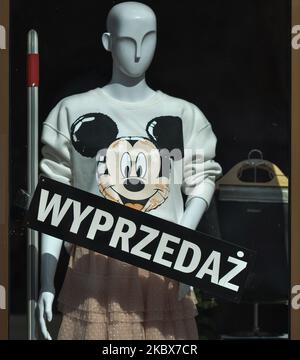 Sales sign seen on a shop in Krakow. On Sunday, August 16, 2020, in Krakow, Poland. (Photo by Artur Widak/NurPhoto) Stock Photo