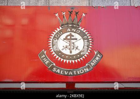 A logo of Salvation Army is seen in their NYC headquarters as New York City continues Phase 4 of re-opening following restrictions imposed to slow the spread of coronavirus on August 18, 2020 in New York City. The fourth phase allows outdoor arts and entertainment, sporting events without fans and media production. (Photo by John Nacion/NurPhoto) Stock Photo