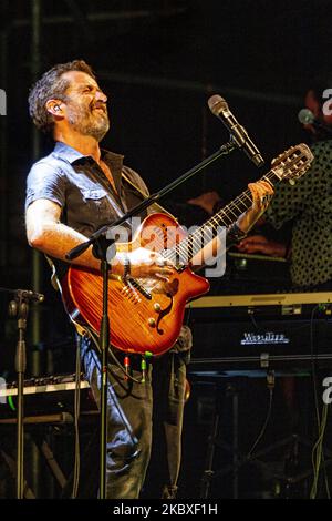 The Italian singer-songwriter Daniele Silvestri performed in Fasano(BR), Italy with his 'La cosa giusta tour 2020 ', during the WOW! Fasano. Saturday 22 August 2020(Photo by Mimmo Lamacchia/NurPhoto) Stock Photo