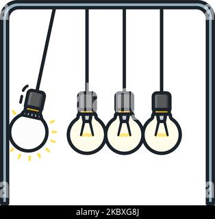 Newton's cradle with an LED bulb swinging against classic light bulbs vector illustration for Cut Your Energy Costs Day on january 10 Stock Vector