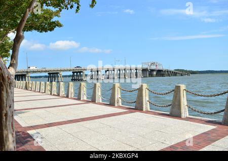 View of the bridge from the boardwalk Stock Photo