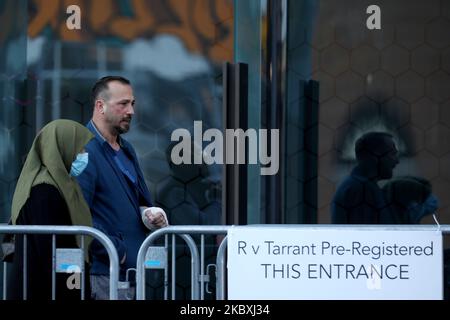 Temel Atacocugu (C), a survivor of the twin mosque shootings arrives at Christchurch High Court prior to the third day of a four-day sentencing hearing for Brenton Harrison Tarrant in Christchurch, New Zealand, on August 26, 2020. Australian white supremacist Tarrant, 29, who carried out the attack on two mosques on 15 March 2019, will be sentenced on 51 counts of murder, 40 of attempted murder and one charge under the Terrorism Suppression Act. (Photo by Sanka Vidanagama/NurPhoto) Stock Photo