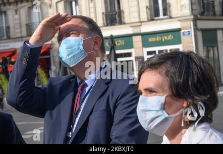 Tuesday August 26, 2020, the new Prefect of Loire-Atlantique Didier Martin went to the forecourt of the cathedral of Nantes (France) to observe the damage that occurred to the building on July 18, 2020 and to take stock of the work of rehabilitation. (Photo by Estelle Ruiz/NurPhoto) Stock Photo