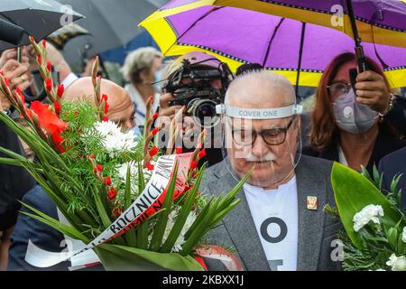 Former President of Poland and Nobelist Lech Walesa is seen in Gdansk, Poland, on August 31, 2020 , Lech Walesa and other oppositional parties leaders and members celebrate anniversary of August Agreements in Gdansk on the Solidarity Square in Gdansk (Photo by Michal Fludra/NurPhoto) Stock Photo