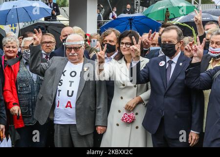 Former President of Poland and Nobelist Lech Walesa is seen in Gdansk, Poland, on August 31, 2020 , Lech Walesa and other oppositional parties leaders and members celebrate anniversary of August Agreements in Gdansk on the Solidarity Square in Gdansk (Photo by Michal Fludra/NurPhoto) Stock Photo