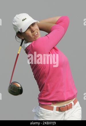 Karine Icher of France hits a teeshot in the 6th hole during round one of Hana Bank Kolon Championship at Sky 72 Golf Club on October 30, 2009 in Incheon, South Korea. (Photo by Seung-il Ryu/NurPhoto) Stock Photo