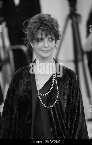 (EDITOR’S NOTE: Image was converted to black and white) Laura Morante poses on the red carpet during the 77th Venice Film Festival on September 02, 2020 in Venice, Italy. (Photo by Matteo Chinellato/NurPhoto) Stock Photo