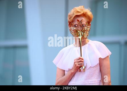 Tilda Swinton poses on the red carpet during the 77th Venice Film Festival on September 02, 2020 in Venice, Italy. (Photo by Matteo Chinellato/NurPhoto) Stock Photo