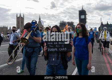 Extinction Rebellion activists take part in Marine Extinction March through central London, on 06 September, 2020 in London, England. The participants celebrate the diversity of the marine ecosystem and protest against environmental destruction of the oceans and extinction of marine life due to climate change and human interference from overfishing and pollution, and show solidarity with communities affected by rising sea levels. (Photo by WIktor Szymanowicz/NurPhoto) Stock Photo
