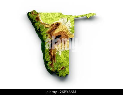 A 3D rendering of a height map of Namibia with shaded relief Stock Photo