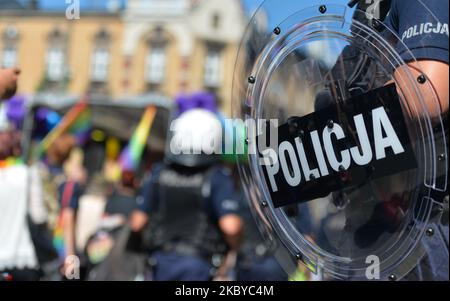 Pro-LGBT activists and their supporters during the annual Katowice Equality March 2020. On September 5, 2020, in Katowice, Silesian Voivodeship, Poland. (Photo by Artur Widak/NurPhoto) Stock Photo