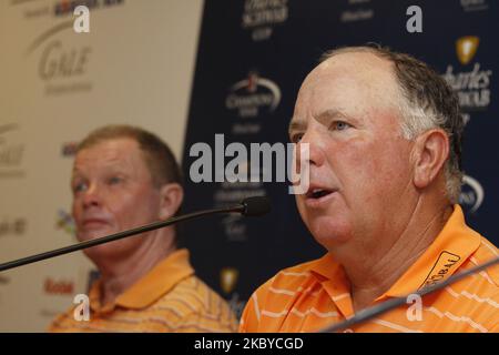 (L to R) Tom Kite and Mark O'mera attend press conference during the PGA Tour Songdo IBD Championship in Incheon, west of Seoul, on Sep 5, 2011, South Korea. The Songdo IBD Championship is a golf tournament on the Champions Tour. It was played for the first time as the Posco E&C Songdo Championship in September 2010 at the Jack Nicklaus Golf Club Korea in Songdo, South Korea. It was the Champions Tour's first tournament in Asia. The purse in 2010 was US$3,000,000, with $450,000 going to the winner. This was the largest purse ever for a Champions Tour event. (Photo by Seung-il Ryu/NurPhoto) Stock Photo