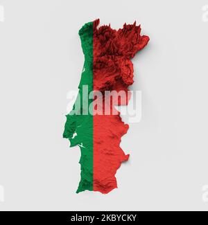 A 3D rendering of a height map of Portugal with shaded relief isolated on white background Stock Photo