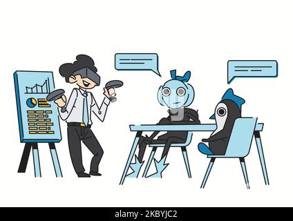 a man is presenting a business in a virtual room Stock Vector