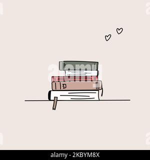 cute illustration i love books with stack of books Stock Vector