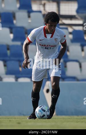 Jules Kounde of Sevilla controls the ball during the pre-season friendly match between Sevilla CF and UD Levante at Pinatar Arena on September 15, 2020 in Murcia, Spain. (Photo by Jose Breton/Pics Action/NurPhoto) Stock Photo