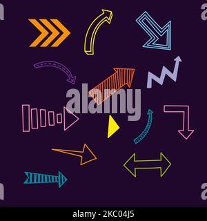 bright neon arrows on a dark background Stock Vector