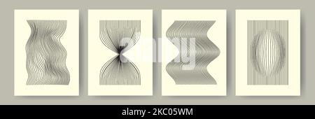 Set of aesthetic minimalist artistic geometric compositions. poster vintage line wave. Vector illustration Stock Vector