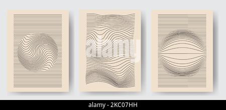 Set of aesthetic minimalist artistic geometric compositions. poster vintage line wave. Vector illustration Stock Vector