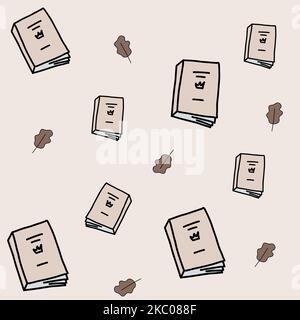 cozy pattern of books and leaves for the winter Stock Vector