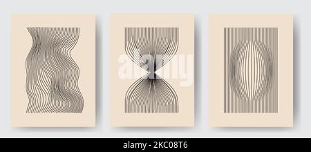 Set of aesthetic minimalist artistic geometric compositions. poster vintage line wave. Vector illustration Stock Vector