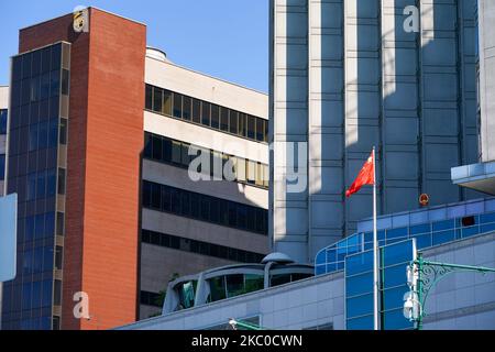 The Chinese flag flies outside the consulate on September 22, 2020 in New York. A New York City Police Department officer has been charged with acting as an illegal agent for China. (Photo by John Nacion/NurPhoto) Stock Photo