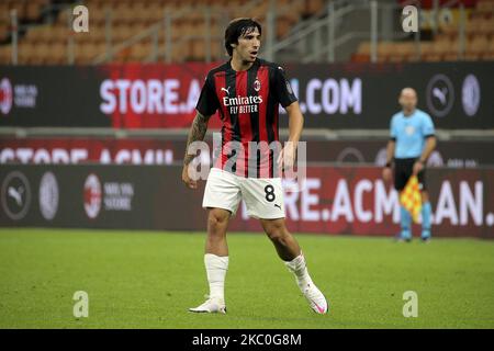 Sandro Tonali of AC Milan in action during the UEFA Europa League Third Qualifying Round match between AC Milan and FK Bodo/Glimt at Stadio Giuseppe Meazza on September 24, 2020 in Milan, Italy. (Photo by Giuseppe Cottini/NurPhoto) Stock Photo