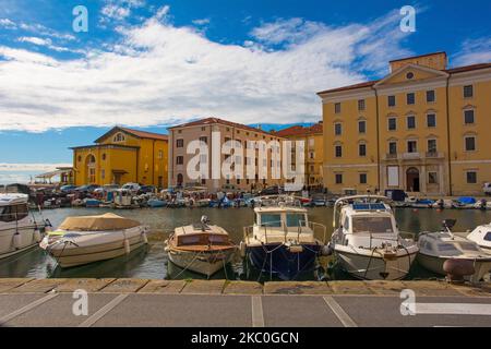 The harbour in the historic town of Piran in Slovenia Stock Photo