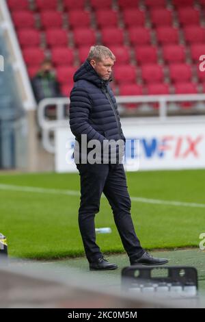 Hull City's manager Grant McCann during the first half of the Sky Bet League One match between Northampton Town and Hull City at the PTS Academy Stadium, Northampton, England on 26th September 2020. (Photo by John Cripps/MI News/NurPhoto) Stock Photo