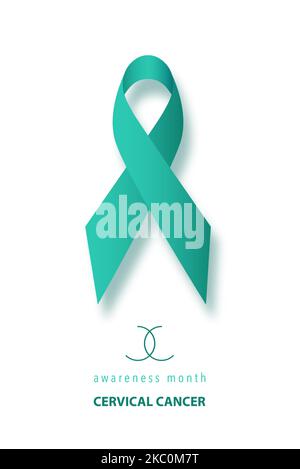 Vertical Banner with Cervical Cancer Awareness Realistic Green Ribbon. Design Template for Info-graphics or Websites Magazines. January month Stock Vector