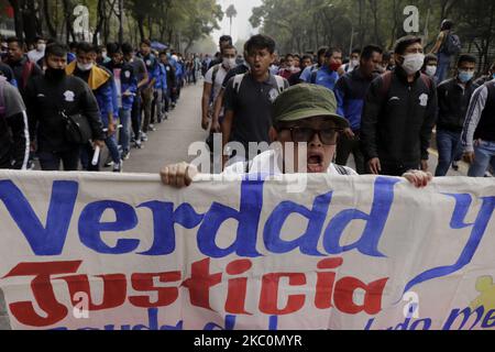 This Saturday, mothers and fathers of the 43 normalistas students who disappeared on September 26, 2014, members of indigenous communities and the black bloc, marched from the Angel of Independence to the Zócalo of Mexico City to demand justice and truth for this fact that caused great indignation in Mexico. (Photo by Gerardo Vieyra/NurPhoto) Stock Photo