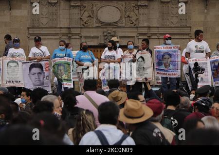 This Saturday, mothers and fathers of the 43 normalista students who disappeared on September 26, 2014, members of indigenous communities and the black bloc, marched from the Angel of Independence to the Zócalo of Mexico City to demand justice and truth for this fact that caused great indignation in Mexico. During the march, there were some clashes between the police and the black bloc. The president of Mexico, Andrés López Obrador, made a commitment to the mothers and fathers of the disappeared normalistas, that the true truth be known, that the whereabouts of the young people be known and th Stock Photo