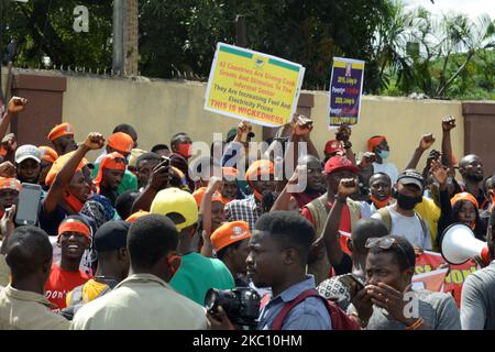 Members of Revolution Now stage a protest in Lagos as Nigeria Marks her 60th Independence Day anniversary on October 1, 2020. (Photo by Adekunle Ajayi/NurPhoto) Stock Photo