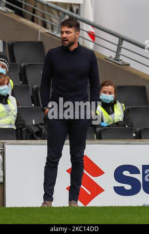 Milton Keynes Dons manager Russell Martin during the first half of the Sky Bet League One match between MK Dons and Ipswich Town at Stadium MK, Milton Keynes on Saturday 3rd October 2020. (Photo by John Cripps/MI News/NurPhoto) Stock Photo