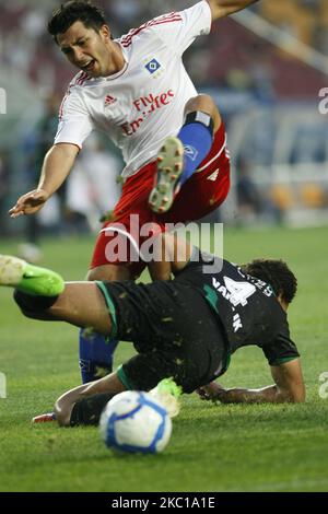 Hamburger SV of Germany and FC Groningen of Netherland players compete ball during the Peace Cup Suwon qualifying round on July 20, 2012 in Suwon, South Korea. Hamburger SV won the match 2-1. (Photo by Seung-il Ryu/NurPhoto) Stock Photo